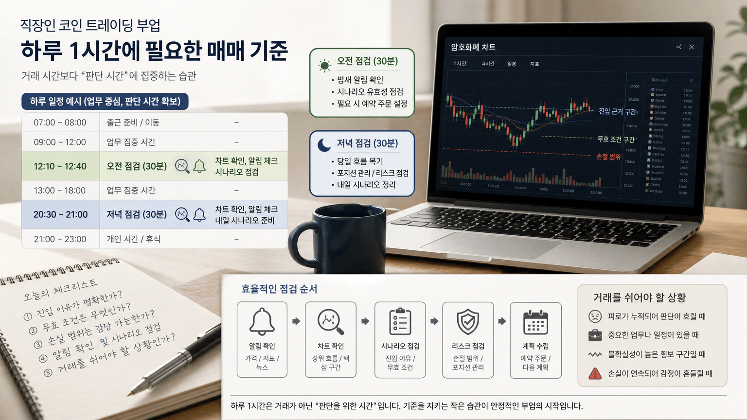 직장인의 제한된 매매 시간을 시각적으로 보여주기